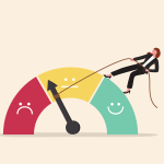 Animation Of A Businesswoman Standing On A Bad/good/medium Chart And Pulling The Arrow Toward Good